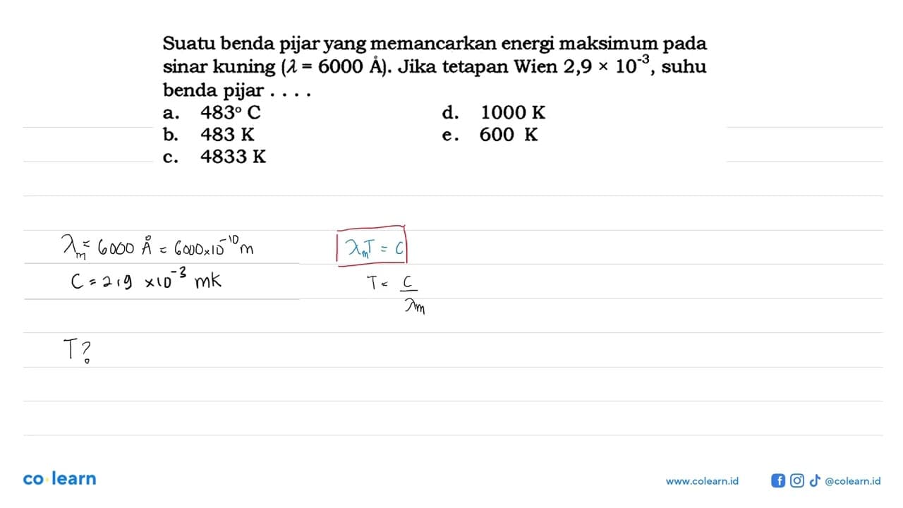 Suatu benda pijar yang memancarkan energi maksimum pada