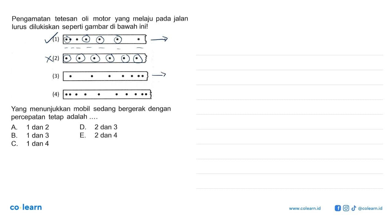 Pengamatan tetesan oli motor yang melaju pada jalan lurus