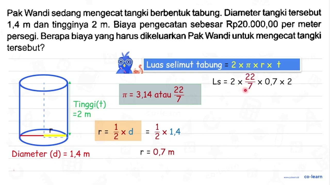 Pak Wandi sedang mengecat tangki berbentuk tabung. Diameter