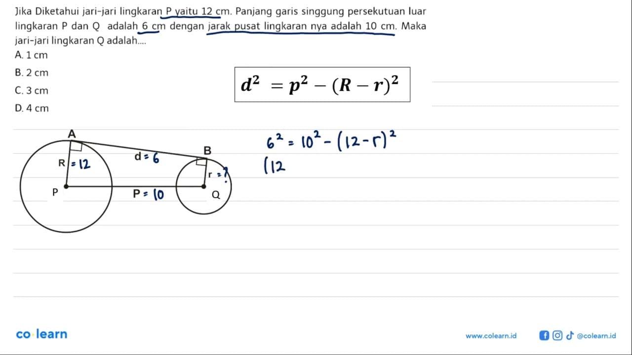 Jika Diketahui jari-jari lingkaran P yaitu 12 cm. Panjang