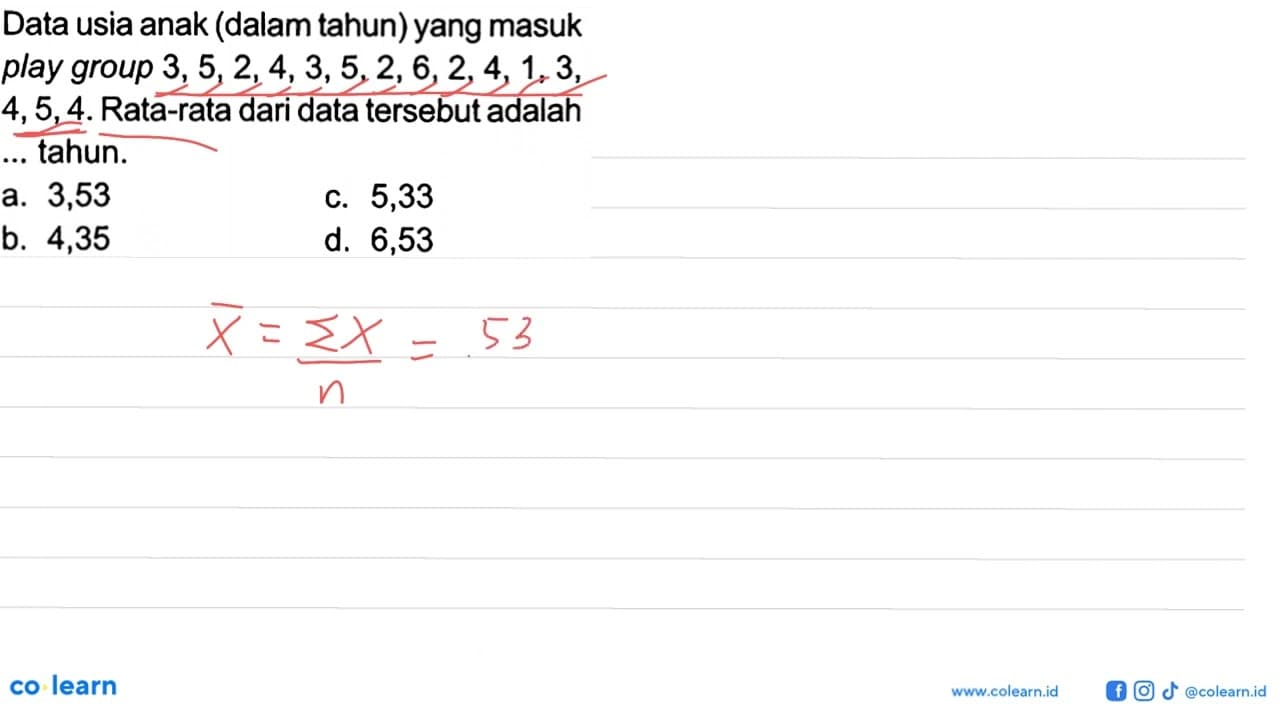 Data usia anak (dalam tahun) yang masuk play group