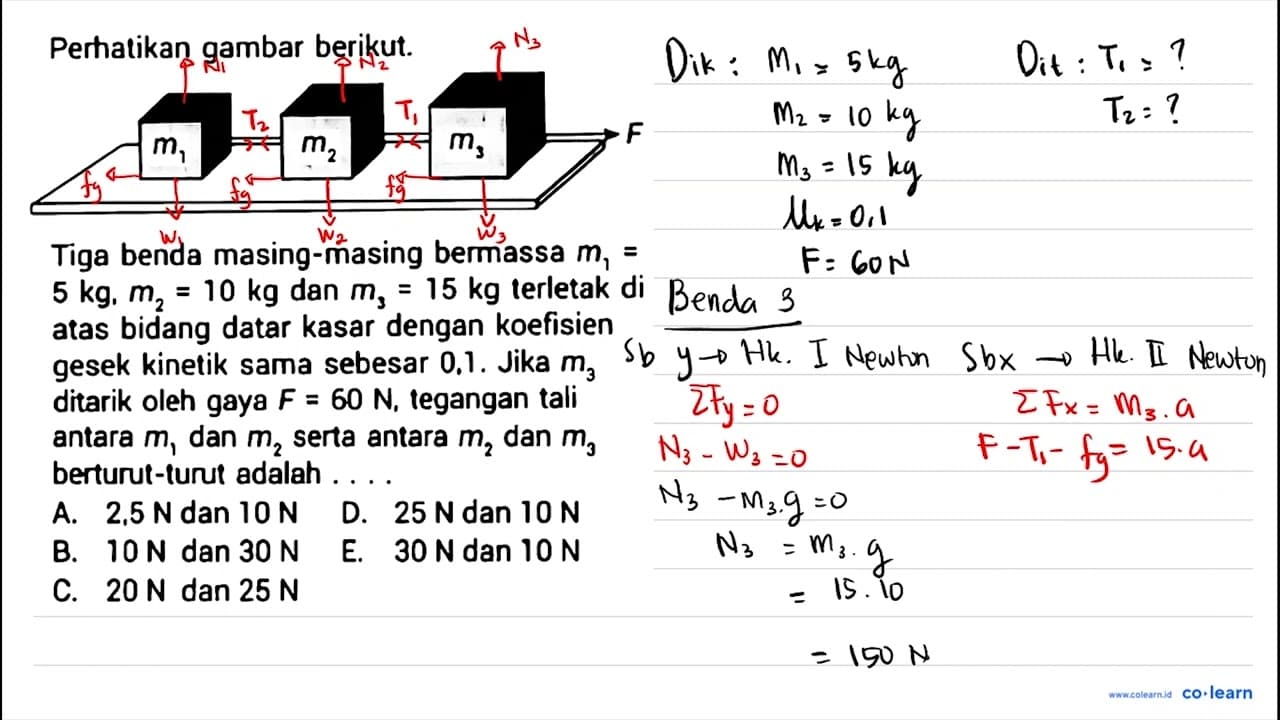 Perhatikan gambar berikut. Tiga benda masing-masing