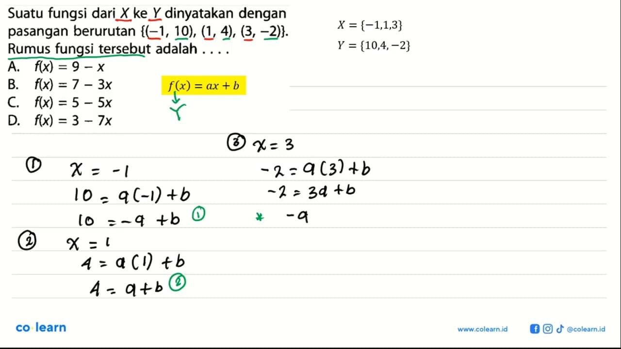 Suatu fungsi dari X ke Y dinyatakan dengan pasangan