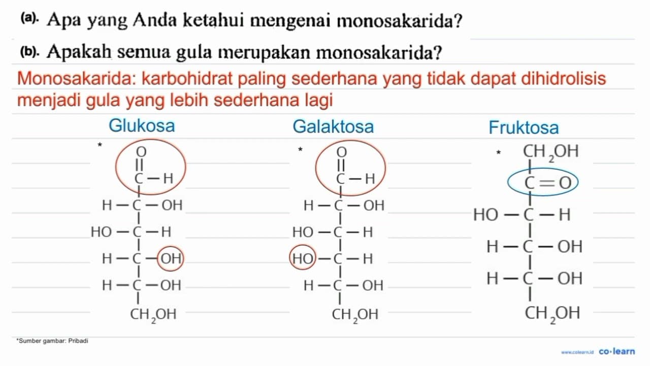 (a). Apa yang Anda ketahui mengenai monosakarida? (b).