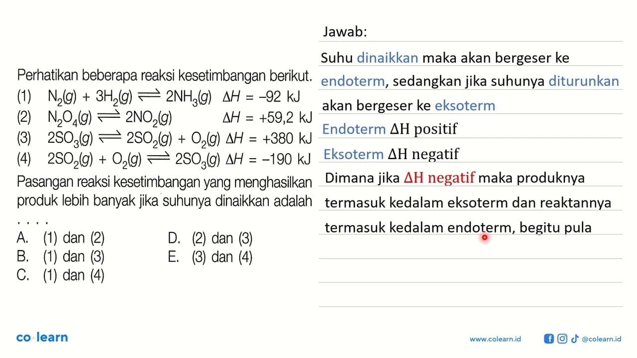 Perhatikan beberapa reaksi kesetimbangan berikut.(1)