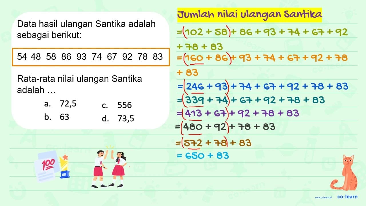 Data hasil ulangan Santika adalah sebagai berikut: 54 48 58