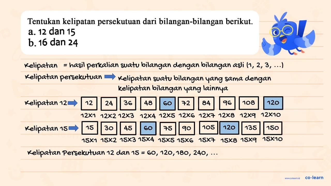 Tentukan kelipatan persekutuan dari bilangan-bilangan