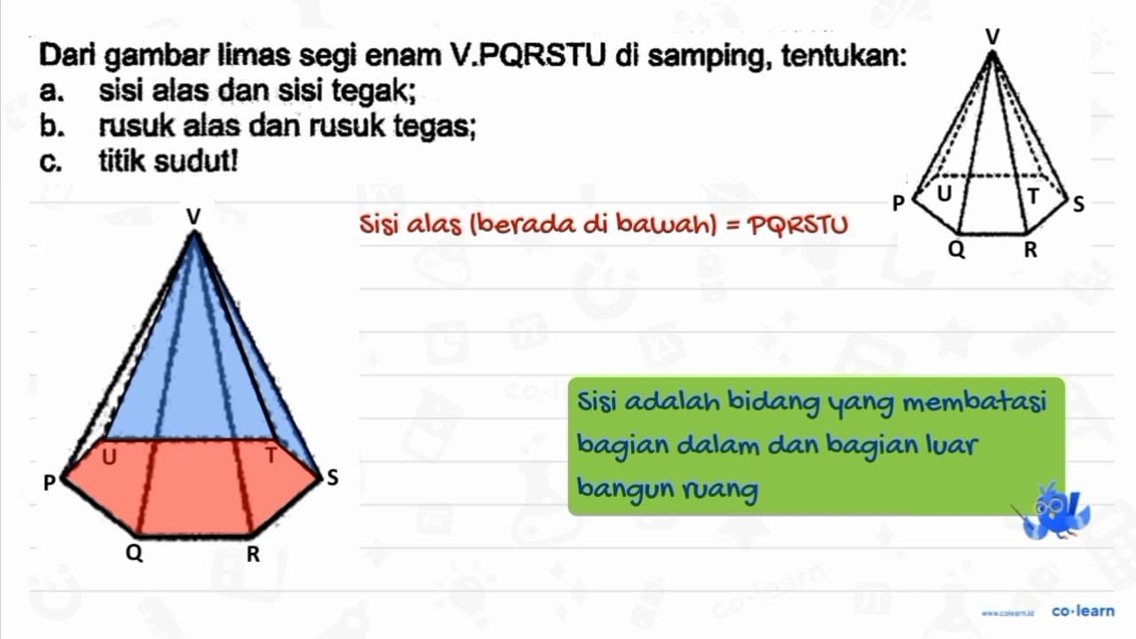 Dari gambar limas segi enam V.PQRSTU di samping, tentukan: