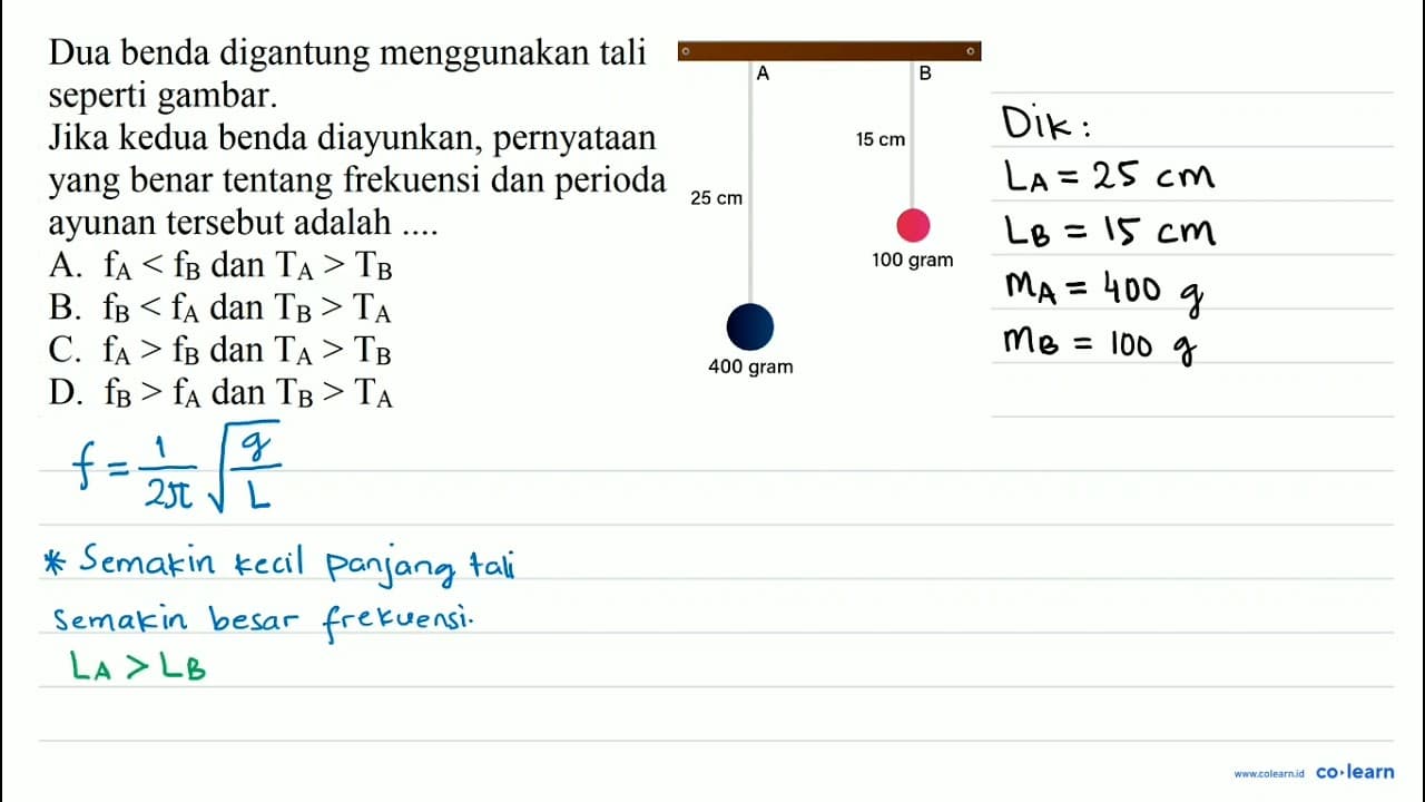 Dua benda digantung menggunakan tali seperti gambar. Jika