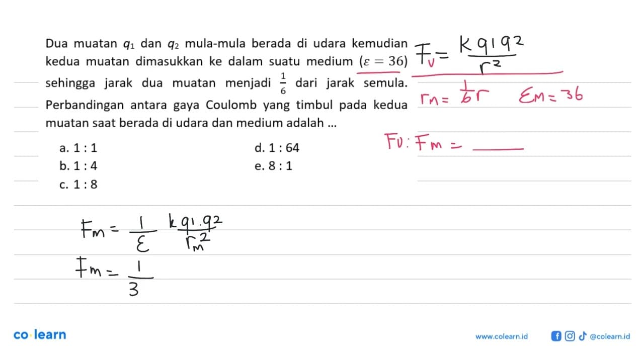 Dua muatan q1 dan q2 mula-mula berada di udara kemudian