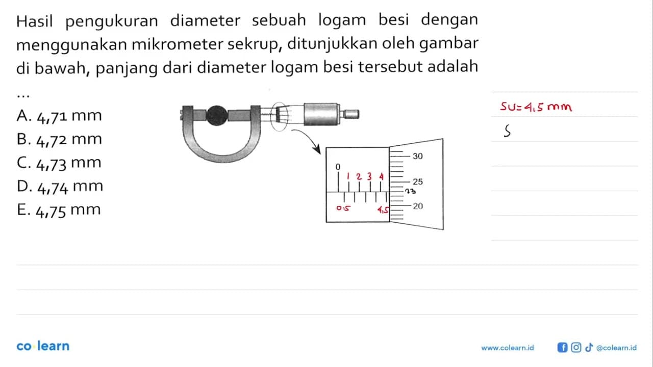 Hasil pengukuran diameter sebuah logam besi dengan