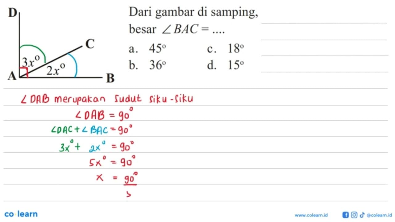 Dari gambar di samping, besar sudut BAC=....