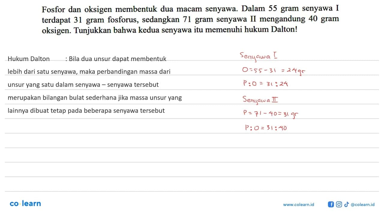 Fosfor dan oksigen membentuk dua macam senyawa. Dalam 55