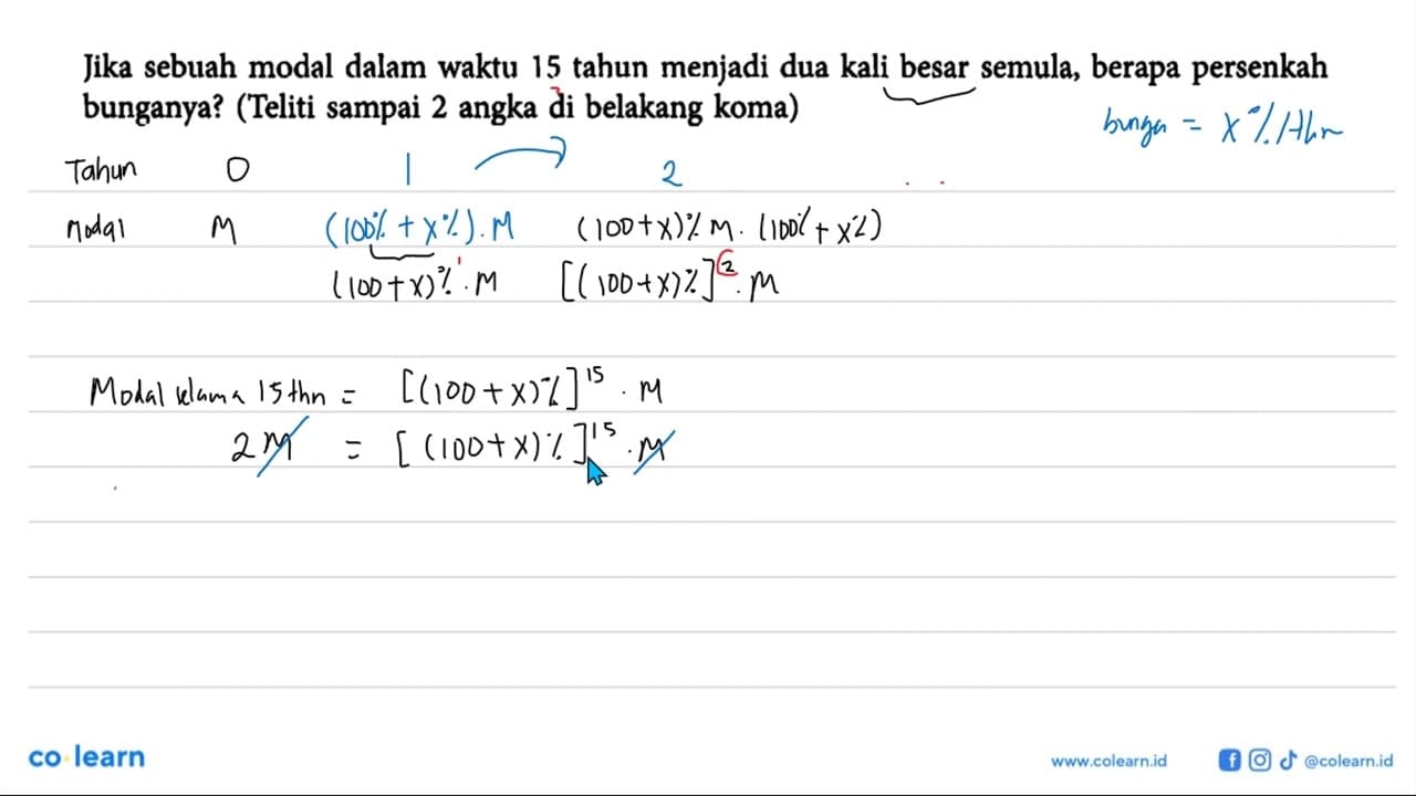 Jika sebuah modal dalam waktu 15 tahun menjadi dua kali