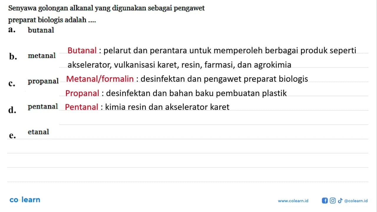 Senyawa golongan alkanal yang digunakan sebagai pengawet