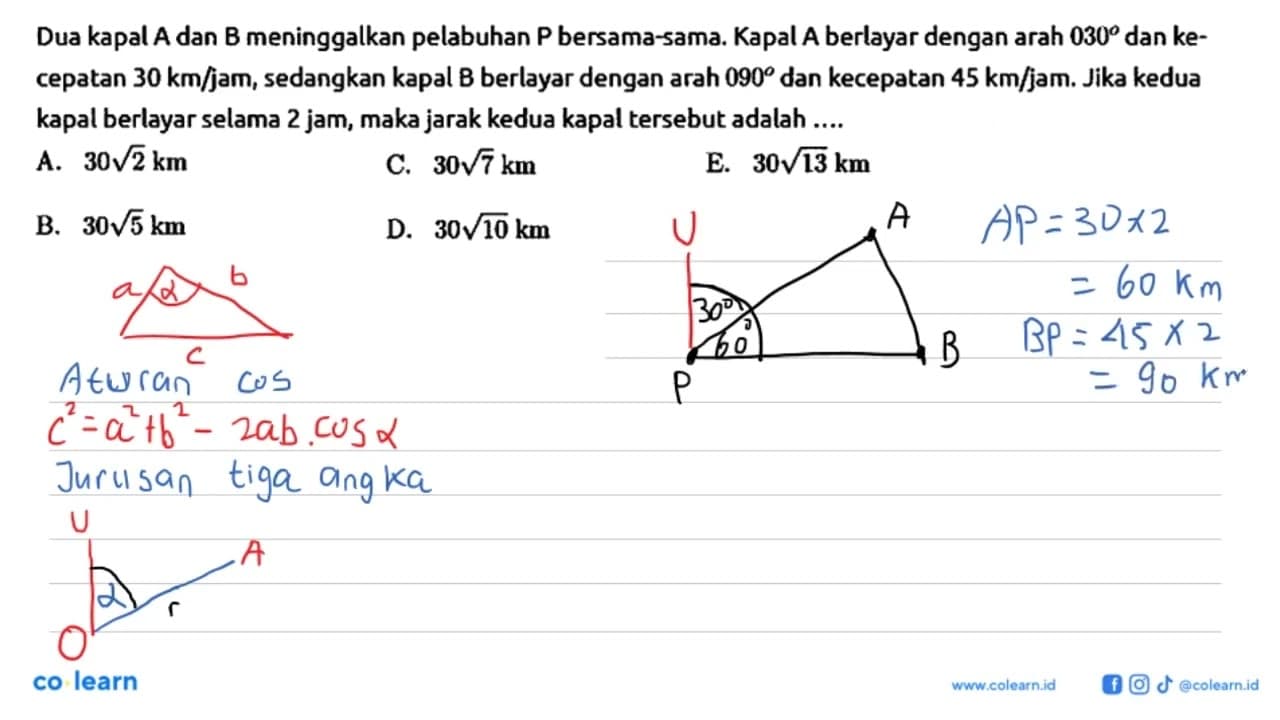 Dua kapal A dan B meninggalkan pelabuhan P bersama-sama.