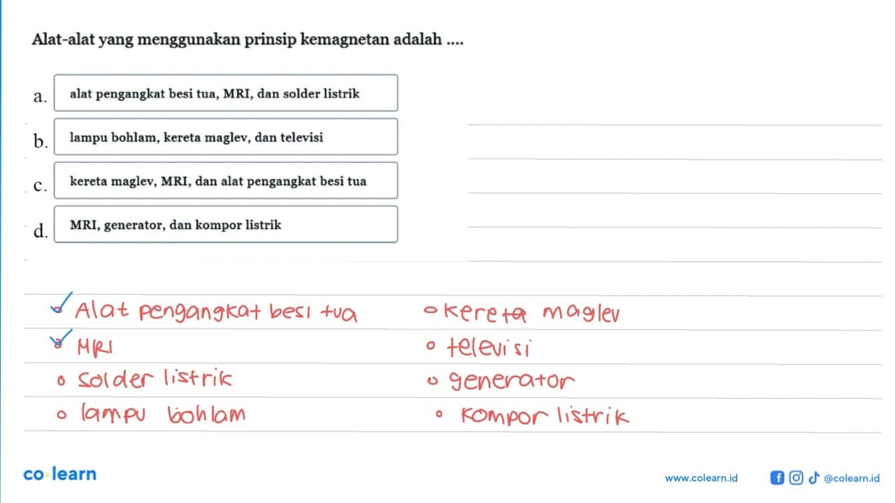 Alat-alat yang menggunakan prinsip kemagnetan adalah ....