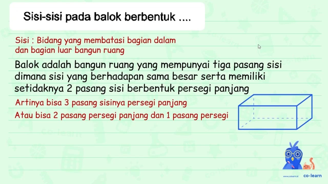 Sisi-sisi pada balok berbentuk.