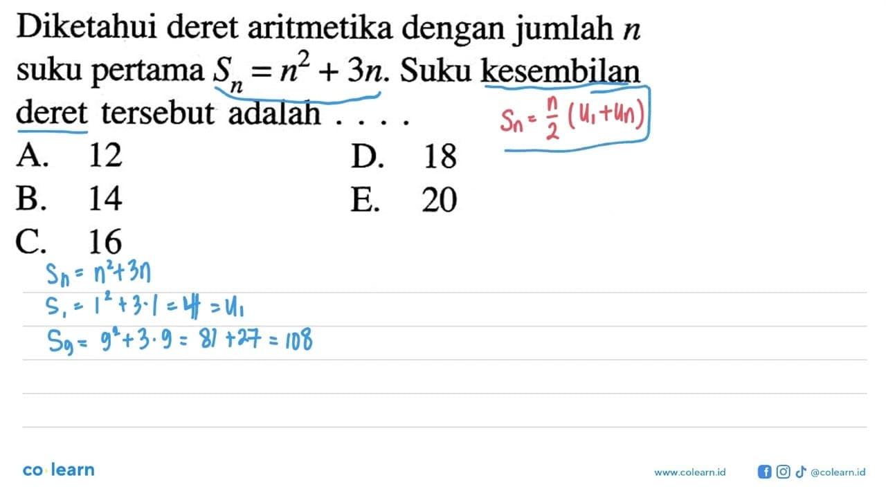 Diketahui deret aritmetika dengan jumlah n suku pertama