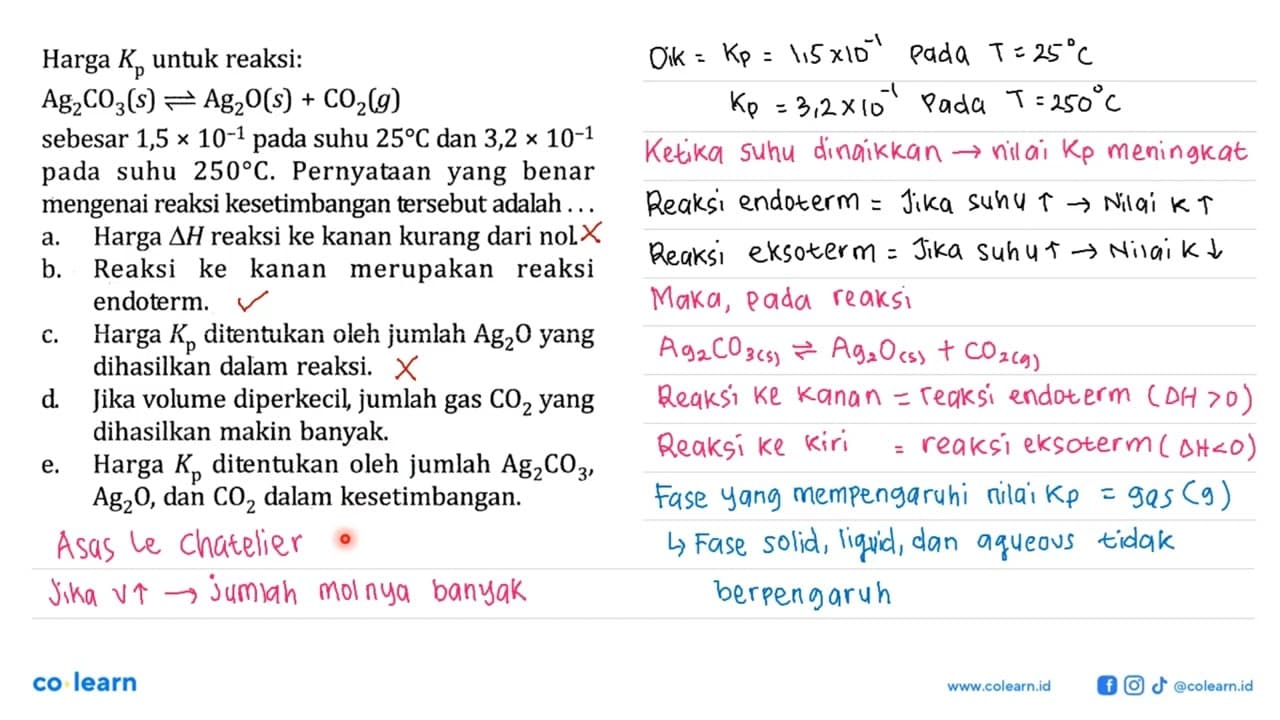 Harga Kp untuk reaksi: Ag2CO3(s) <=> Ag2O(s) + CO2(g)