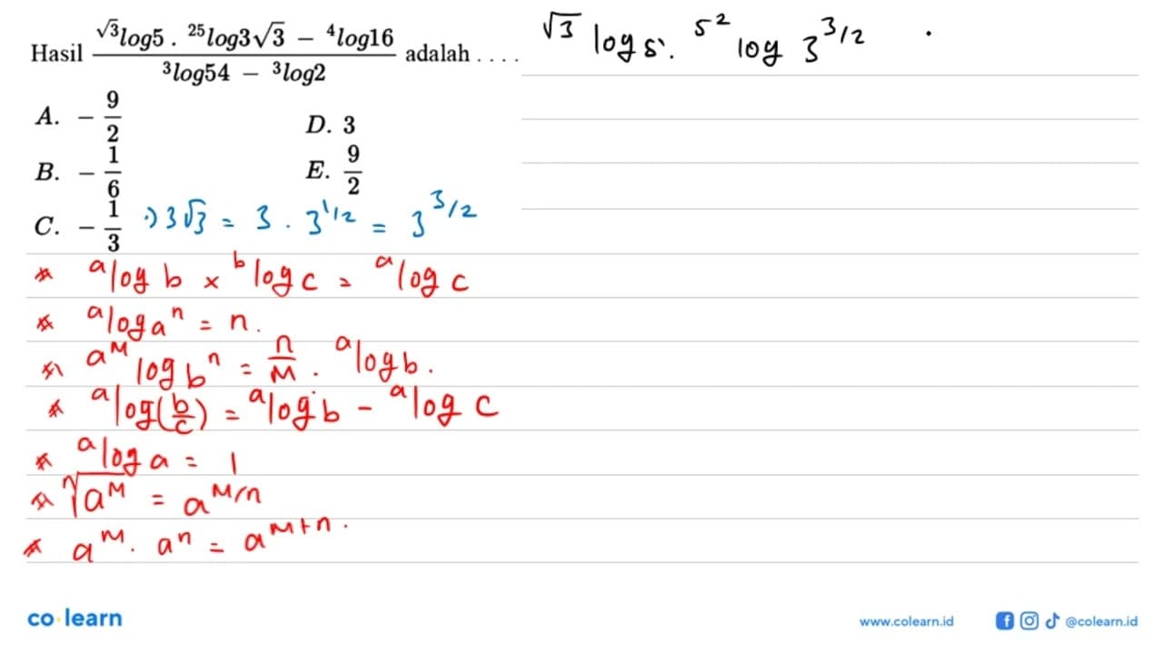 Hasil (akar(3) log 5.25 log 3 akar(3)- 4 log 16)/(3 log