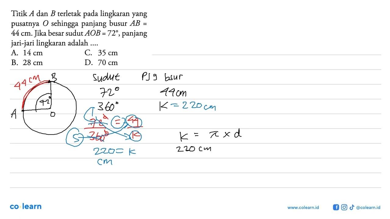 Titik A dan B terletak pada lingkaran yang pusatnya O