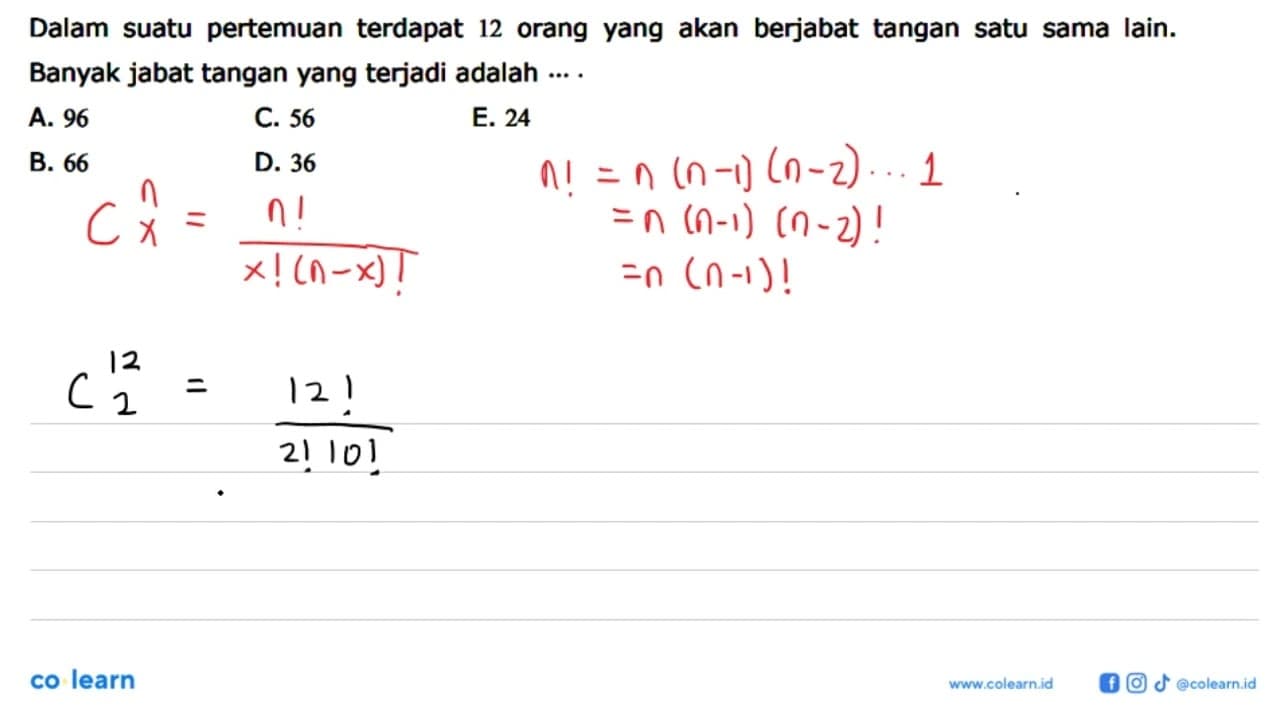 Dalam suatu pertemuan terdapat 12 orang yang akan berjabat