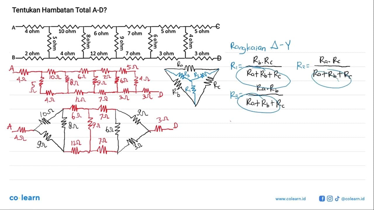 Tentukan Hambatan Total A-D? A 4 ohm 10 ohm 6 ohm 7 ohm 5