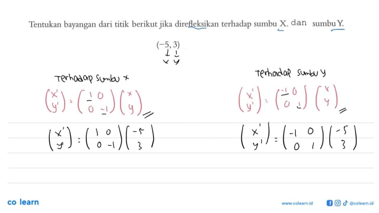 Tentukan bayangan dari titik berikut direfleksikan terhadap