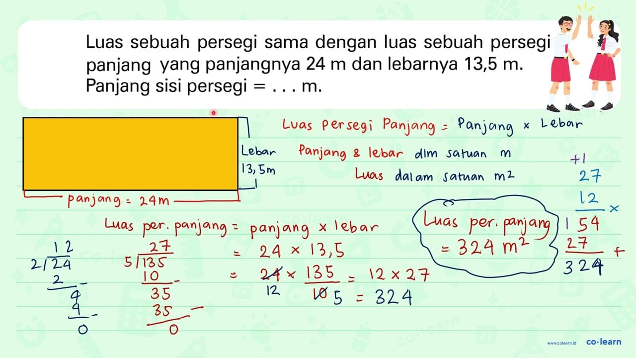 Luas sebuah persegi sama dengan luas sebuah persegi panjang