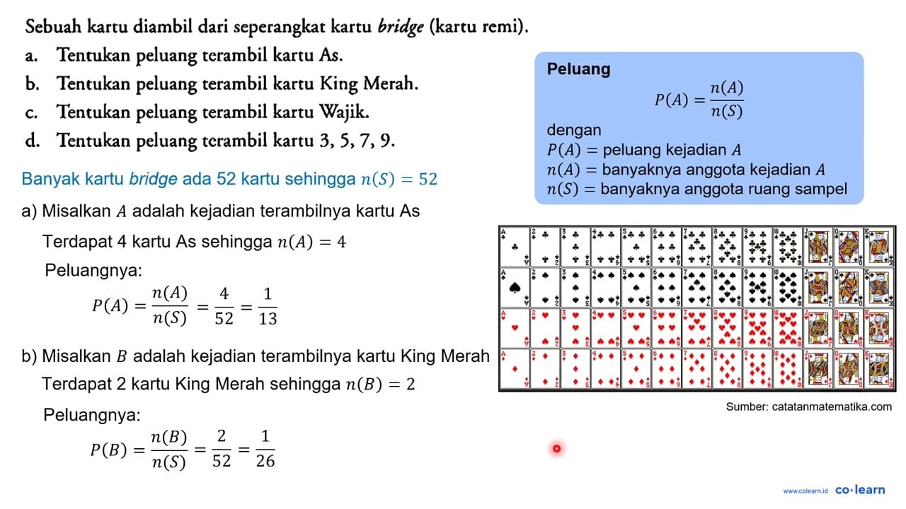 Sebuah kartu diambil dari seperangkat kartu bridge (kartu