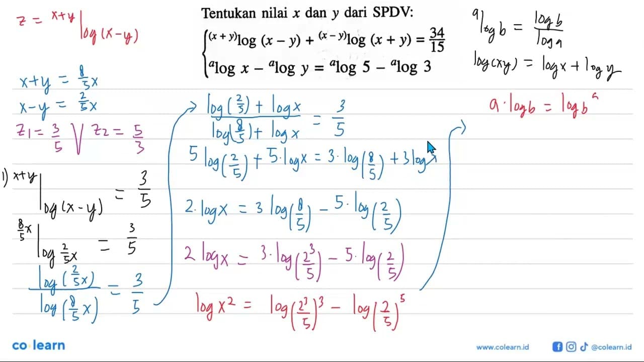 Tentukan nilai x dan y dari SPDV: