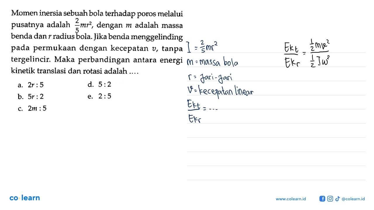 Momen inersia sebuah bola terhadap poros melalui pusatnya