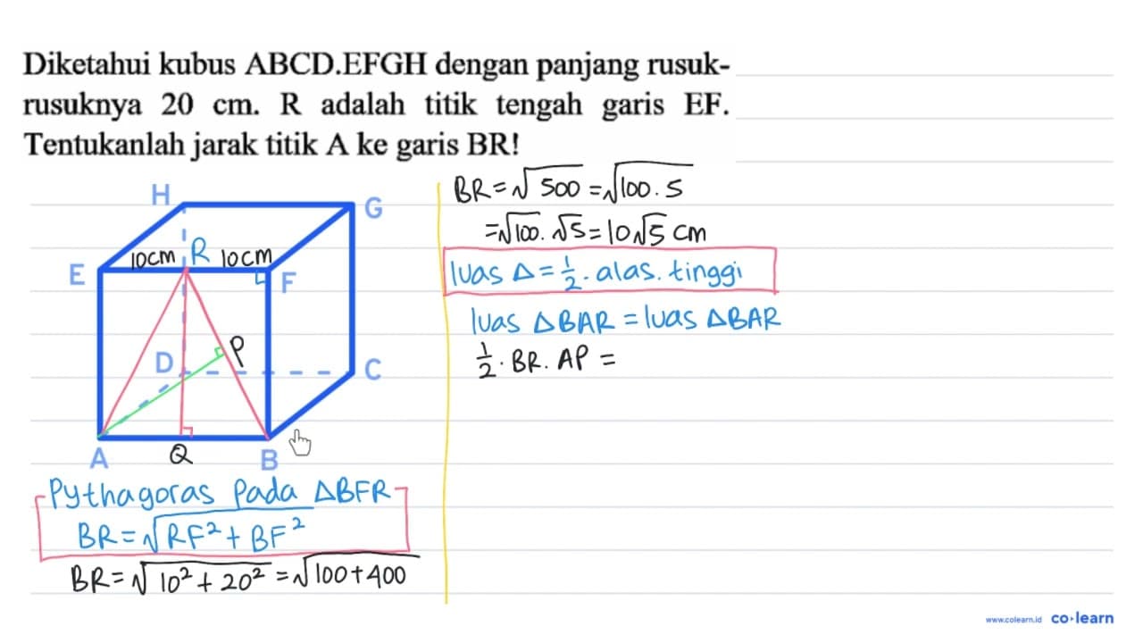 Diketahui kubus ABCD.EFGH dengan panjang rusukrusuknya 20