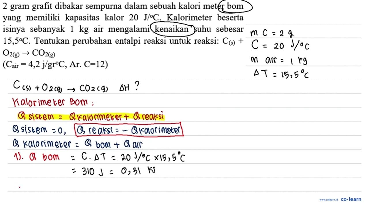 2 gram grafit dibakar sempurna dalam sebuah kalori meter
