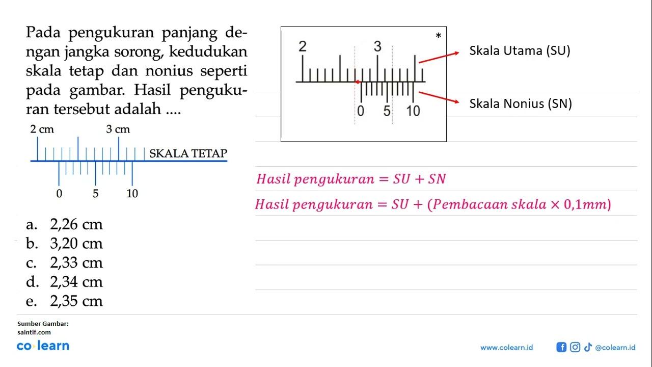 Pada pengukuran panjang de- ngan jangka sorong, kedudukan