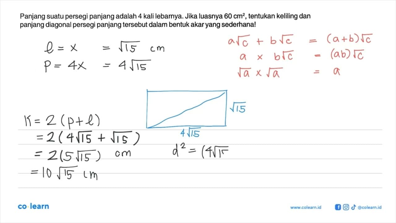 Panjang suatu persegi panjang adalah 4 kali lebarnya. Jika