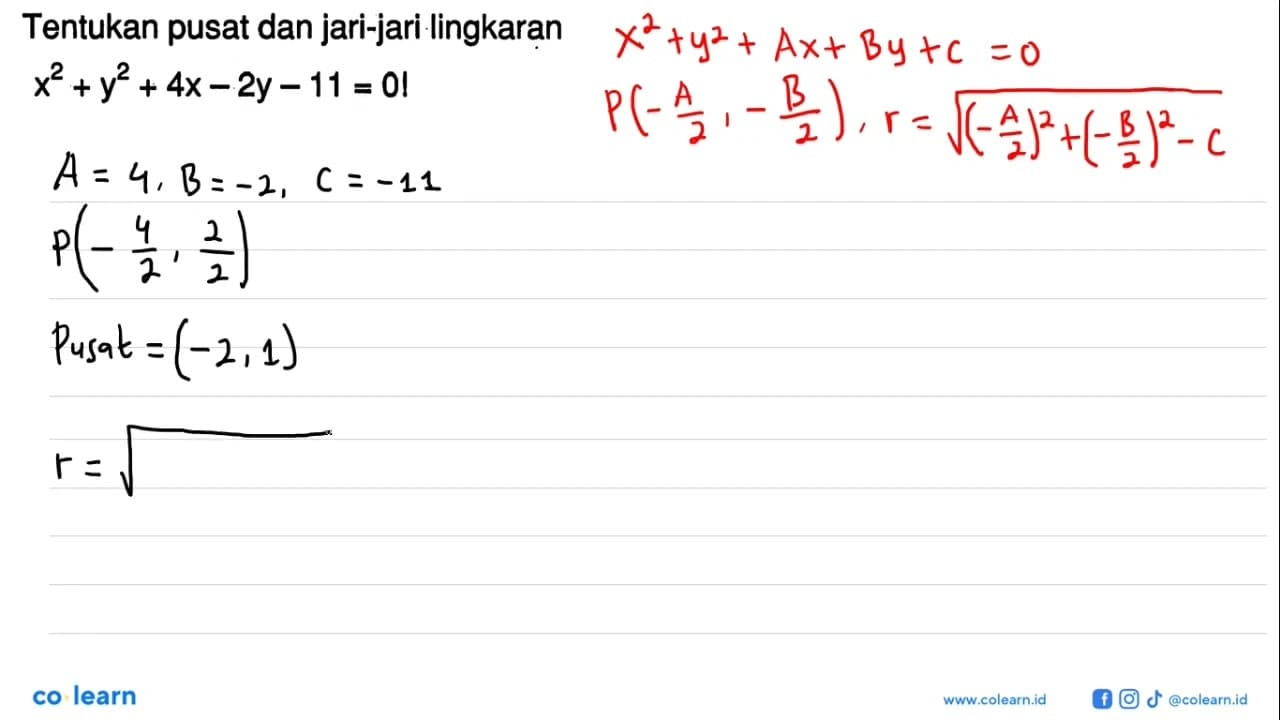 Tentukan pusat dan jari-jari lingkaran x^2+y^2+4 x-2