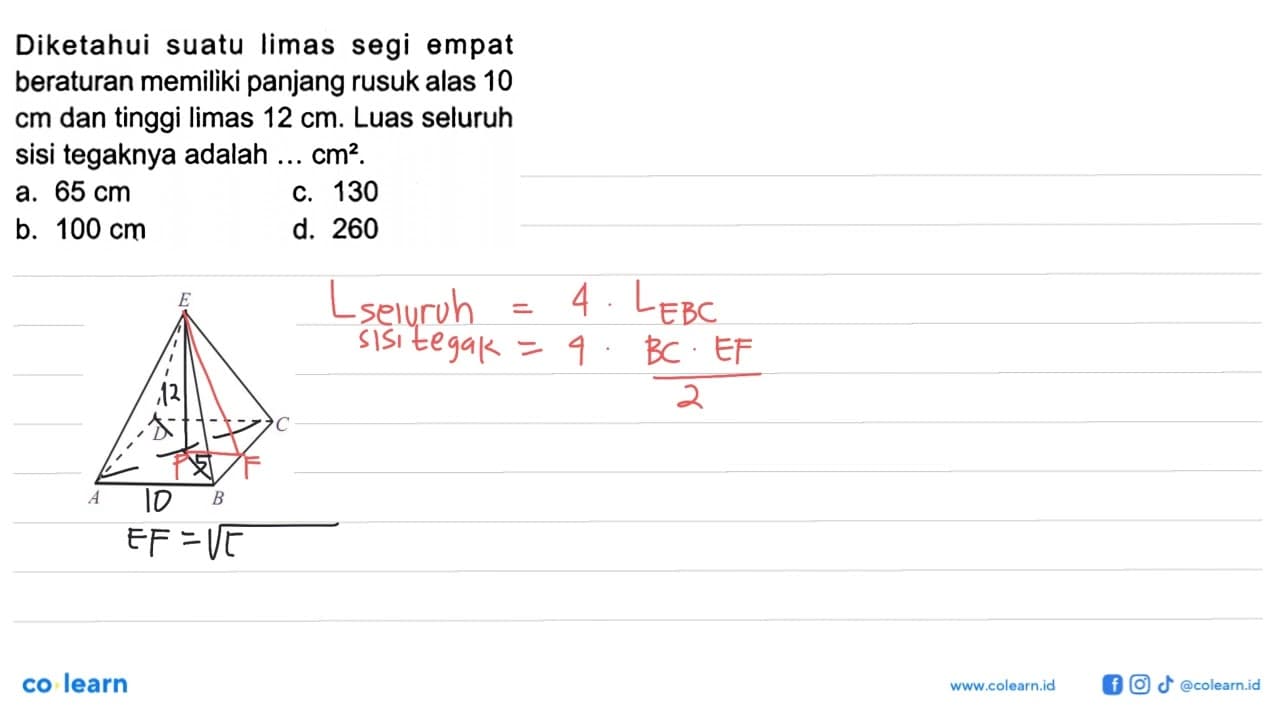 Diketahui suatu limas segi empat beraturan memiliki panjang