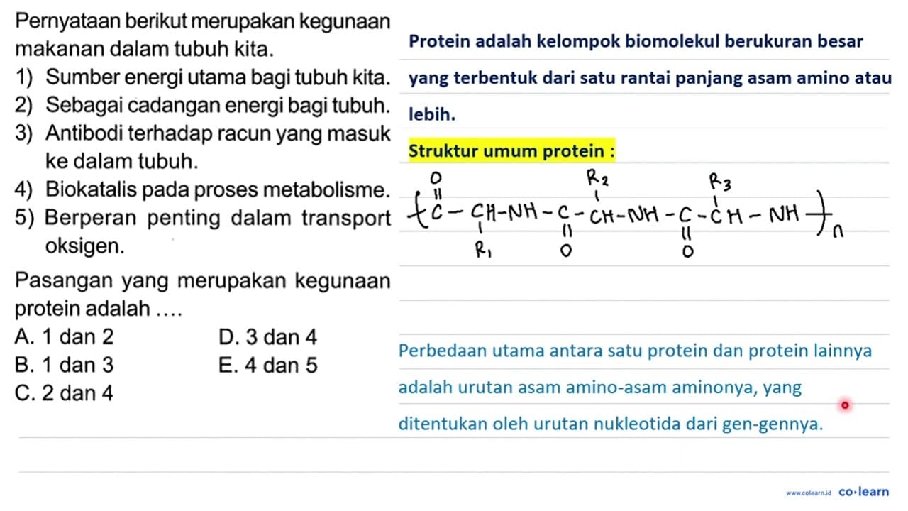 Pernyataan berikut merupakan kegunaan makanan dalam tubuh