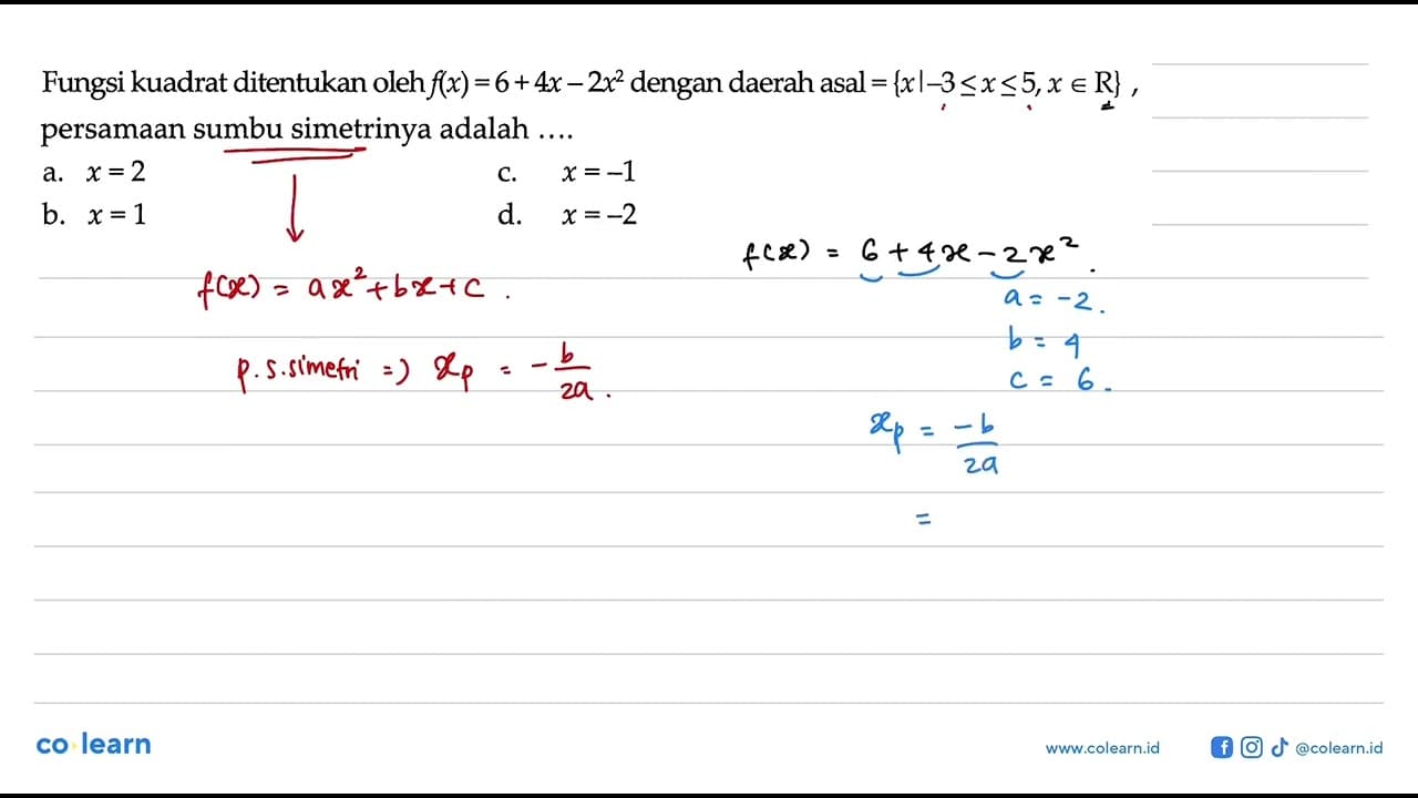 Fungsi kuadrat ditentukan oleh f(x) = 6 + 4x -2x^2 dengan