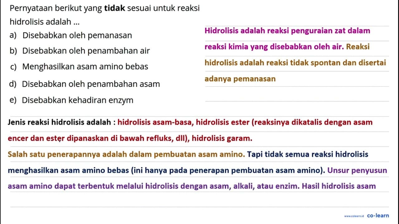 Pernyataan berikut yang tidak sesuai untuk reaksi