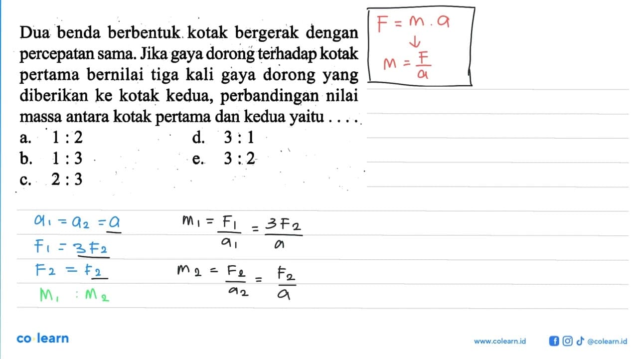 Dua benda berbentuk kotak bergerak dengan percepatan sama.