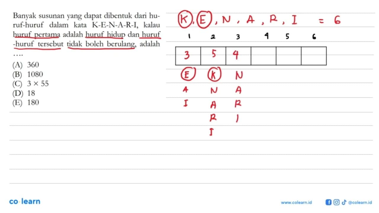 Banyak susunan yang dapat dibentuk dari huruf-huruf dalam