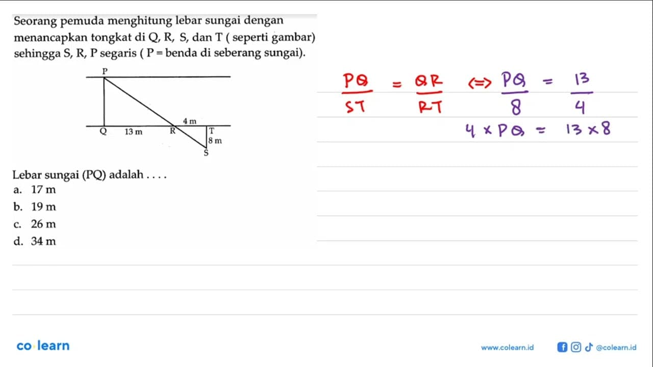 Seorang pemuda menghitung lebar sungai dengan menancapkan