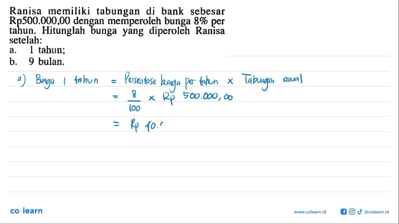 Ranisa memiliki tabungan di bank sebesar Rp500.000,00