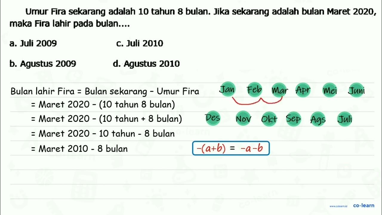 Umur Fira sekarang adalah 10 tahun 8 bulan. Jika sekarang