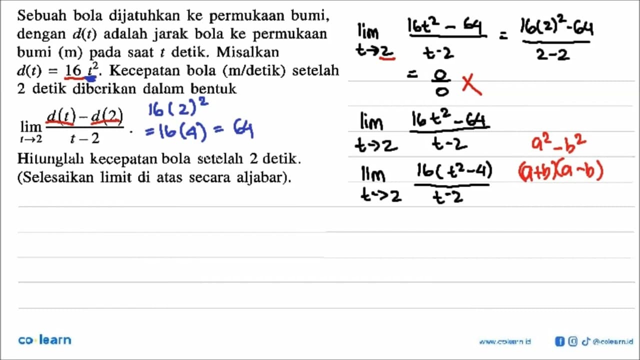 Sebuah bola dijatuhkan ke permukaan bumi, dengan d(t)