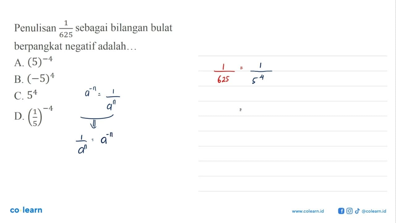 Penulisan 1/625 sebagai bilangan bulat berpangkat negatis