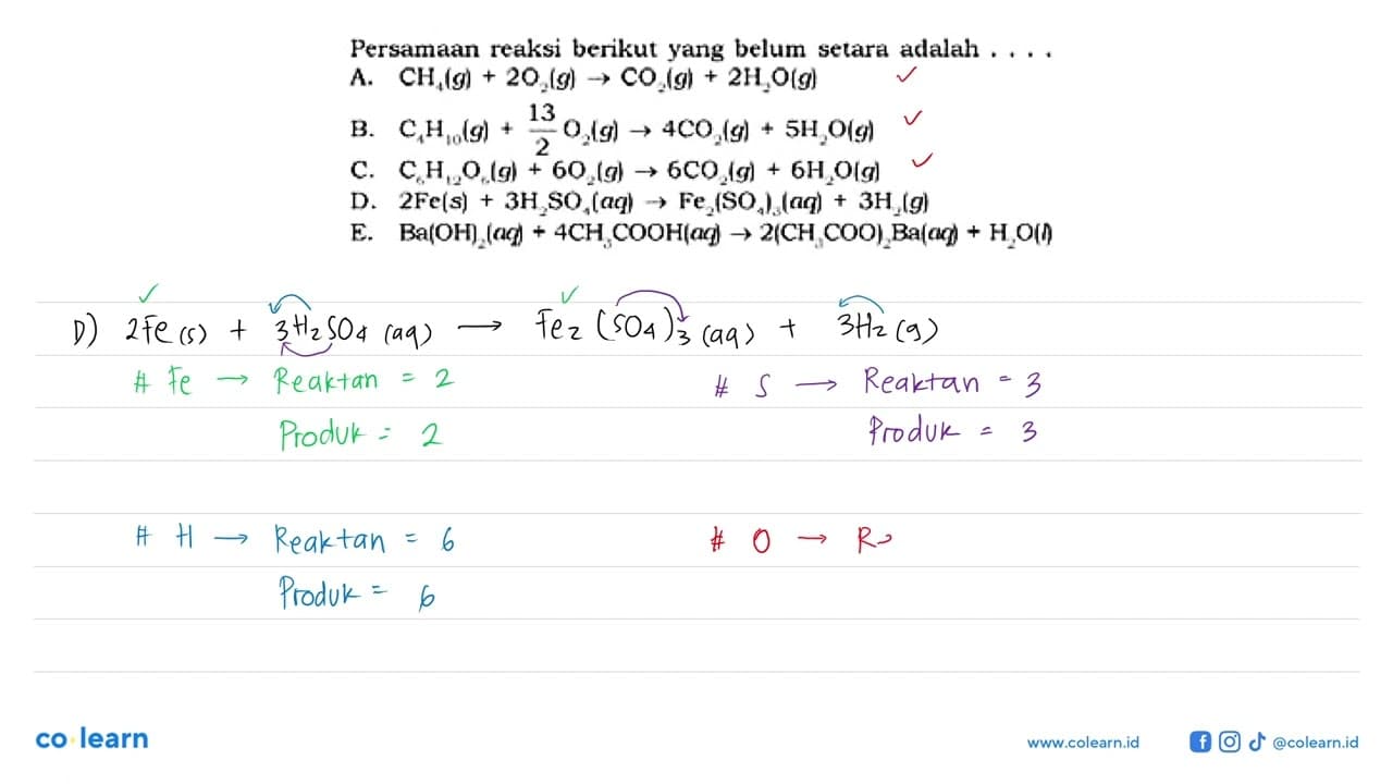 Persamaan reaksi berikut yang belum setara adalah